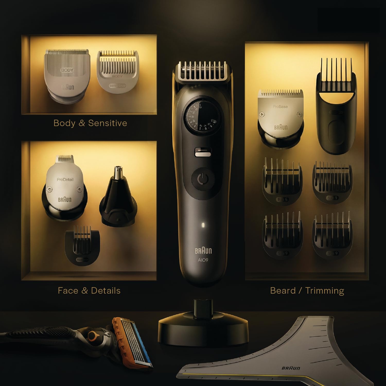 Gillette Series 9 All-in-One Beard & Body Trimmer by Braun, 15-In-1 Pro Kit with Fusion Proglide Razor, 40 Length Settings, 1