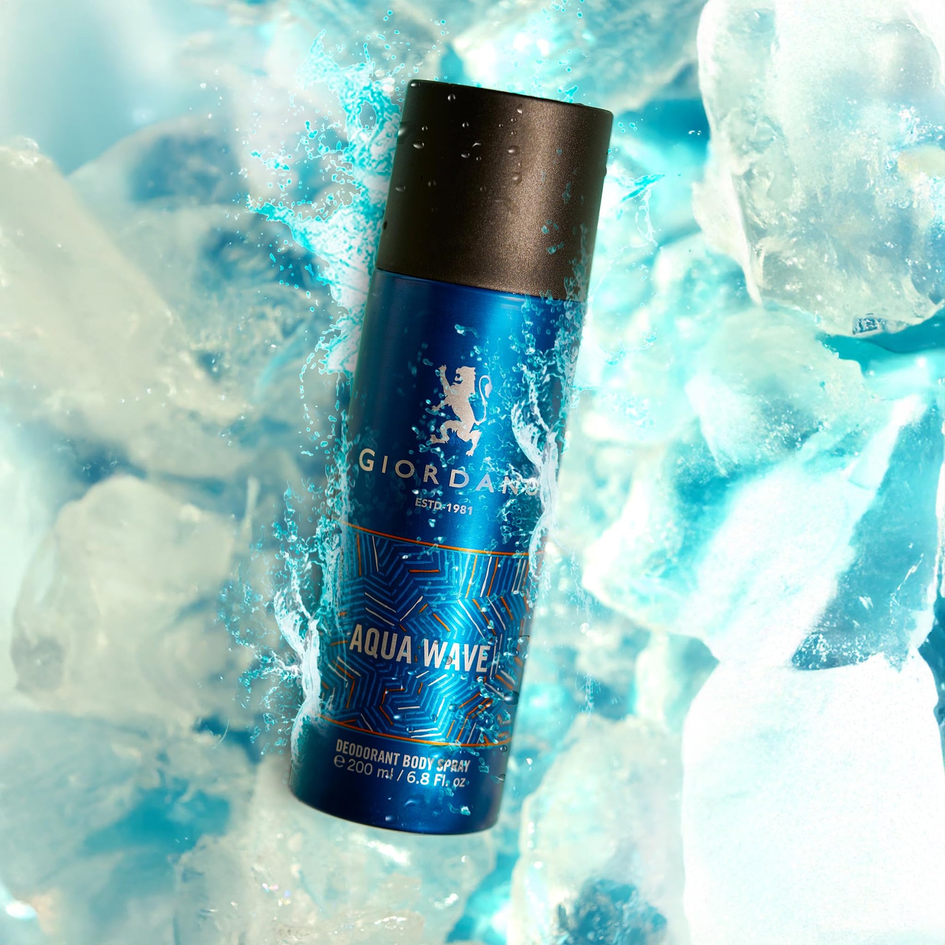 Giordano Aqua Wave Men's Deodorant Spray, 200ml, Long-lasting Body Spray with Woody and Fruity Notes - close-up detail