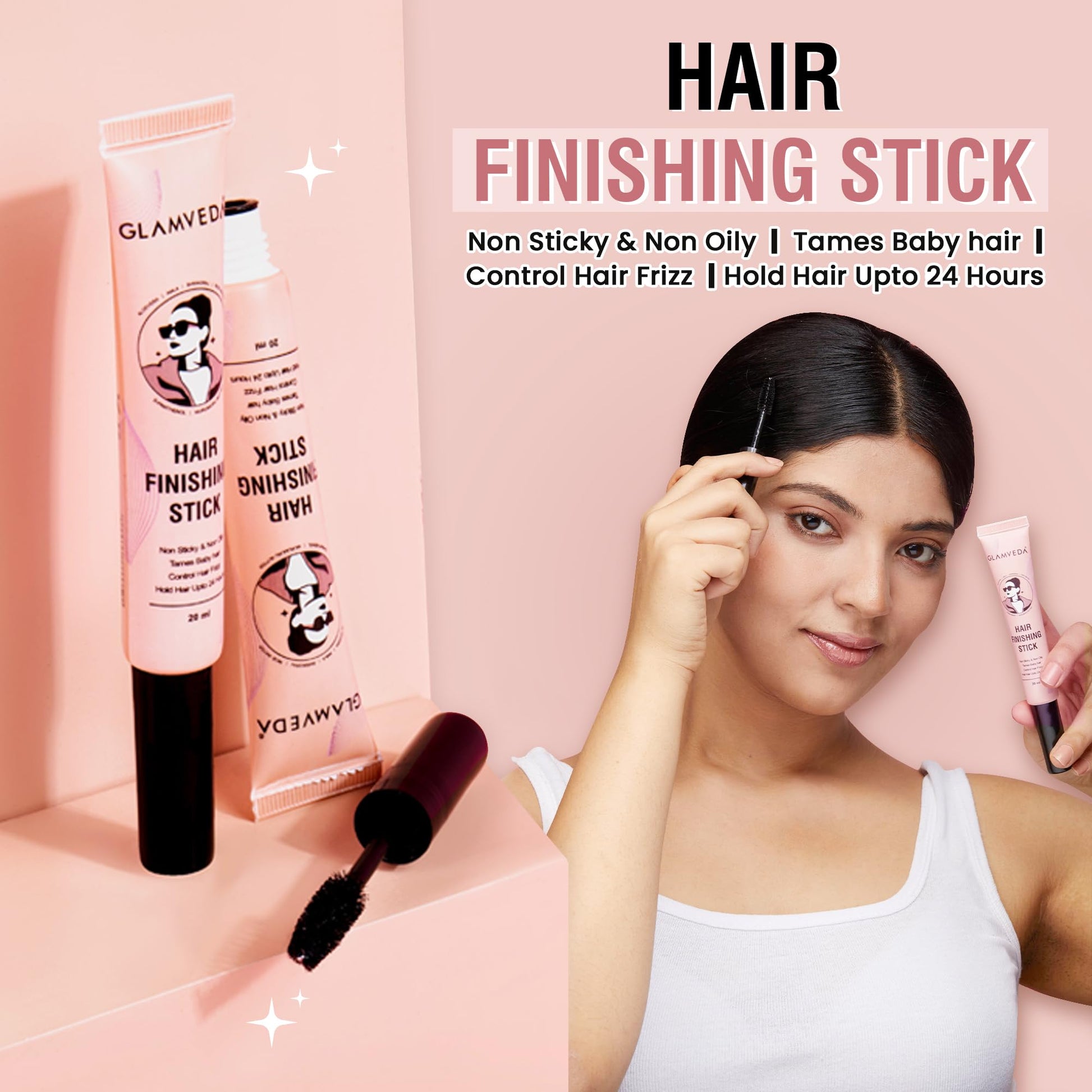 GLAMVEDA Anti-Frizz Hair Finishing Stick for Flyaways and Baby Hair, 20ml, Hair Styling Agent - front view
