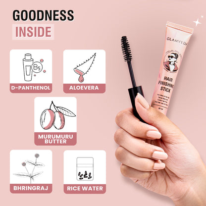 GLAMVEDA Anti-Frizz Hair Finishing Stick for Flyaways and Baby Hair, 20ml, Hair Styling Agent - ingredients panel