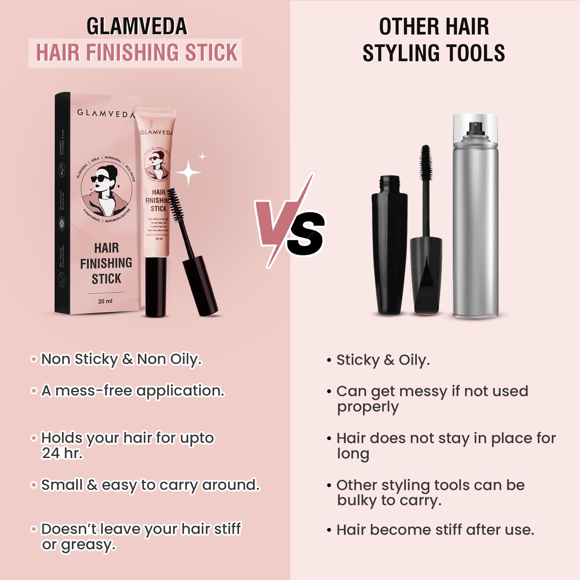 GLAMVEDA Anti-Frizz Hair Finishing Stick for Flyaways and Baby Hair, 20ml, Hair Styling Agent - close-up detail