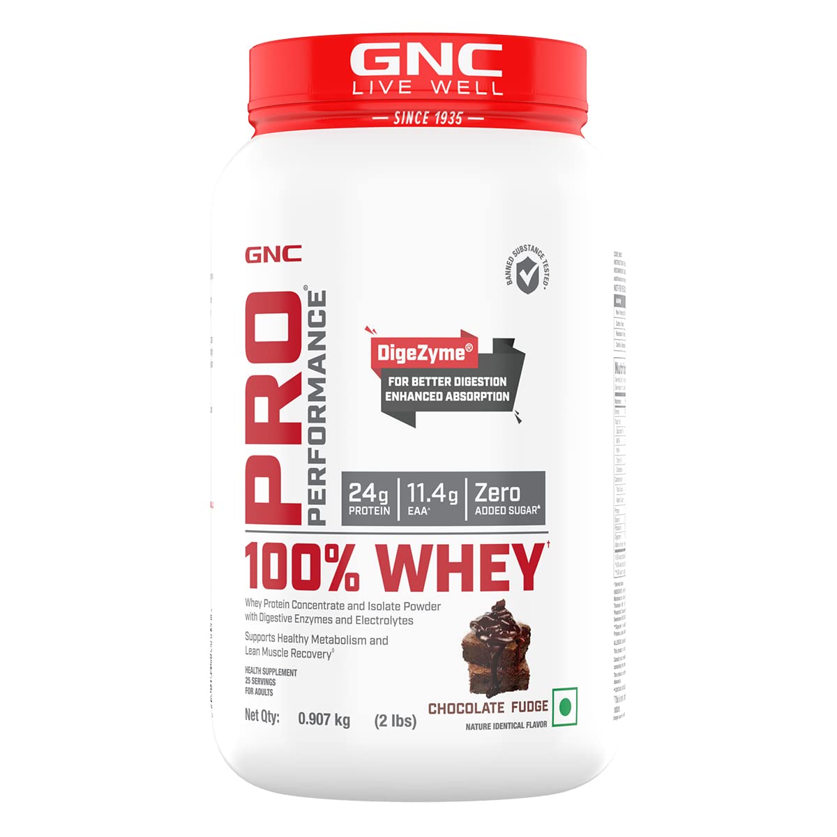 GNC Pro Performance 100% Whey Protein + Creatine Monohydrate Combo, Chocolate Fudge, 907g + 100g - back view