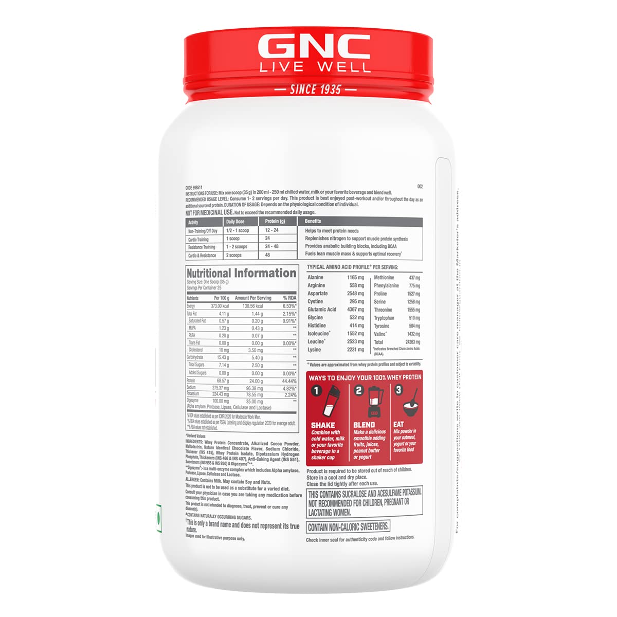 GNC Pro Performance 100% Whey Protein + Creatine Monohydrate Combo, Chocolate Fudge, 907g + 100g - close-up detail