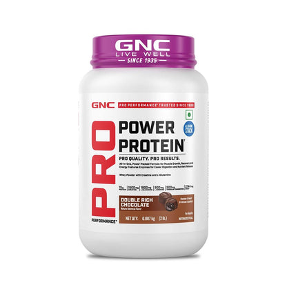 GNC Pro Performance Power Protein Powder, 2 lbs, 30 Servings, Double Rich Chocolate, Informed Choice Certified, 30g Protein,