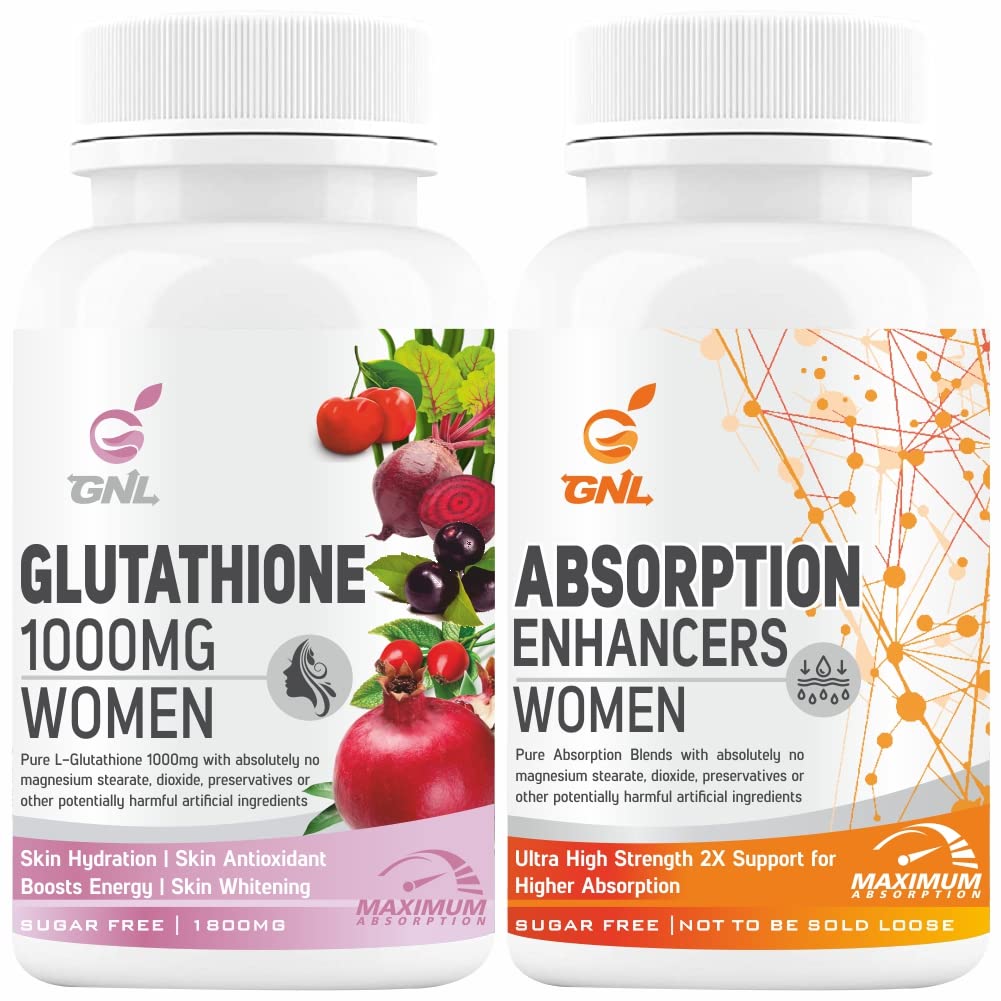 GNL L-Glutathione Tablets 1000mg, 60 Count, Vegan Formula with Vitamin C, E, Biotin, Hyaluronic Acid, ALA & Collagen, Women's