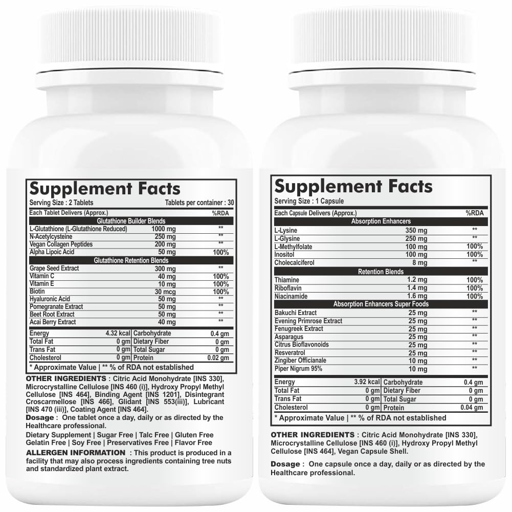 GNL L-Glutathione Tablets 1000mg, 60 Count, Vegan Formula with Vitamin C, E, Biotin, Hyaluronic Acid, ALA & Collagen, Women's