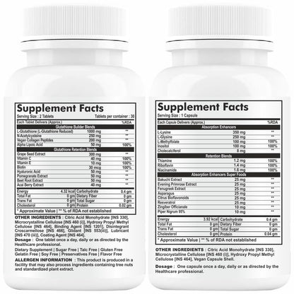 GNL L-Glutathione Tablets 1000mg, 60 Count, Vegan Formula with Vitamin C, E, Biotin, Hyaluronic Acid, ALA & Collagen, Women's