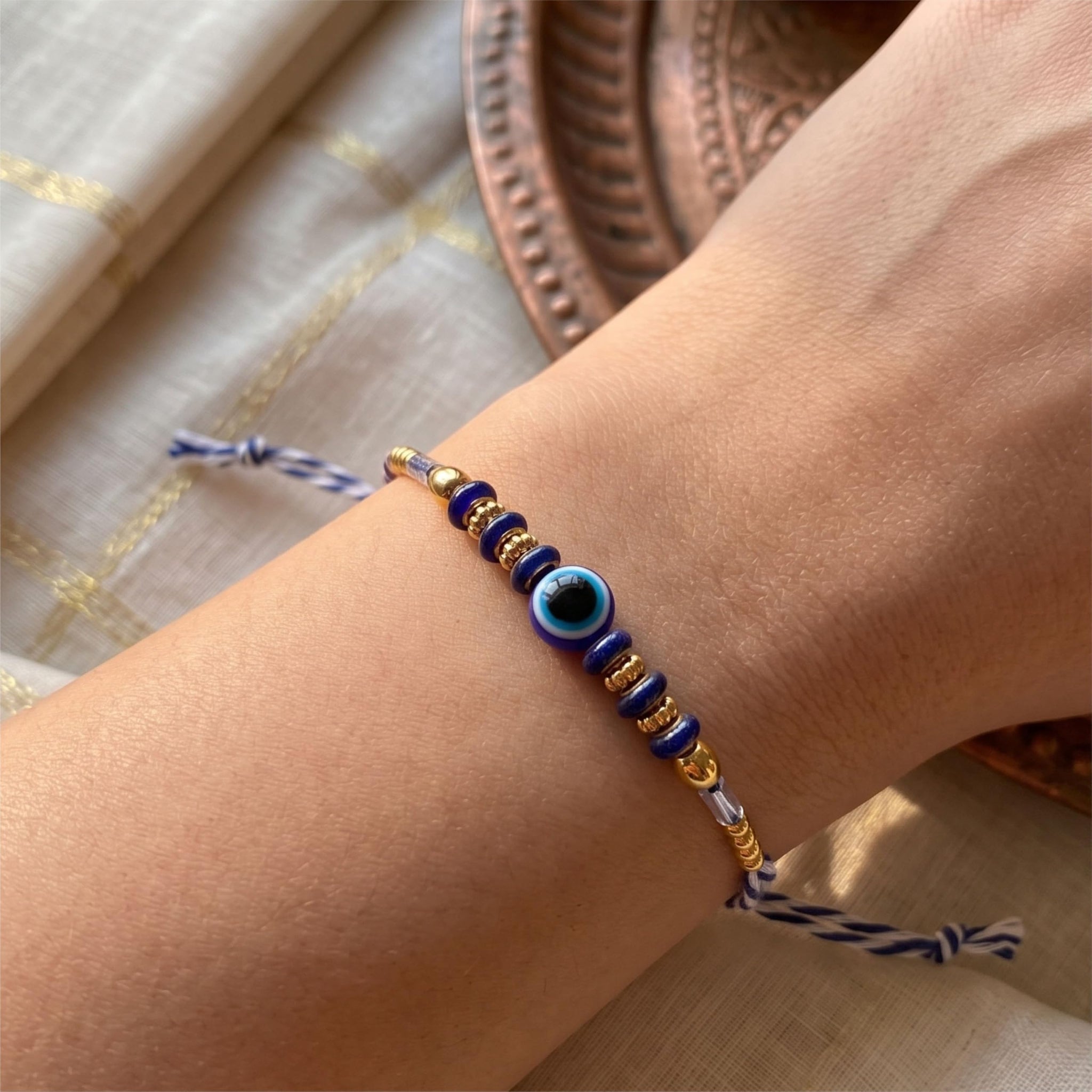Goodi Cart Evil Eye Rakhi Set of 5 for Brother | Blue Evil Eye Beaded Rakhi Combo | Handmade Adjustable Cotton Thread | Raksh