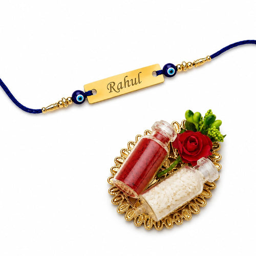 Goodi Cart Personalized Evil Eye Name Rakhi for Brother | Custom Engraved Metal Rakhi | Raksha Bandhan Gift for Bhai