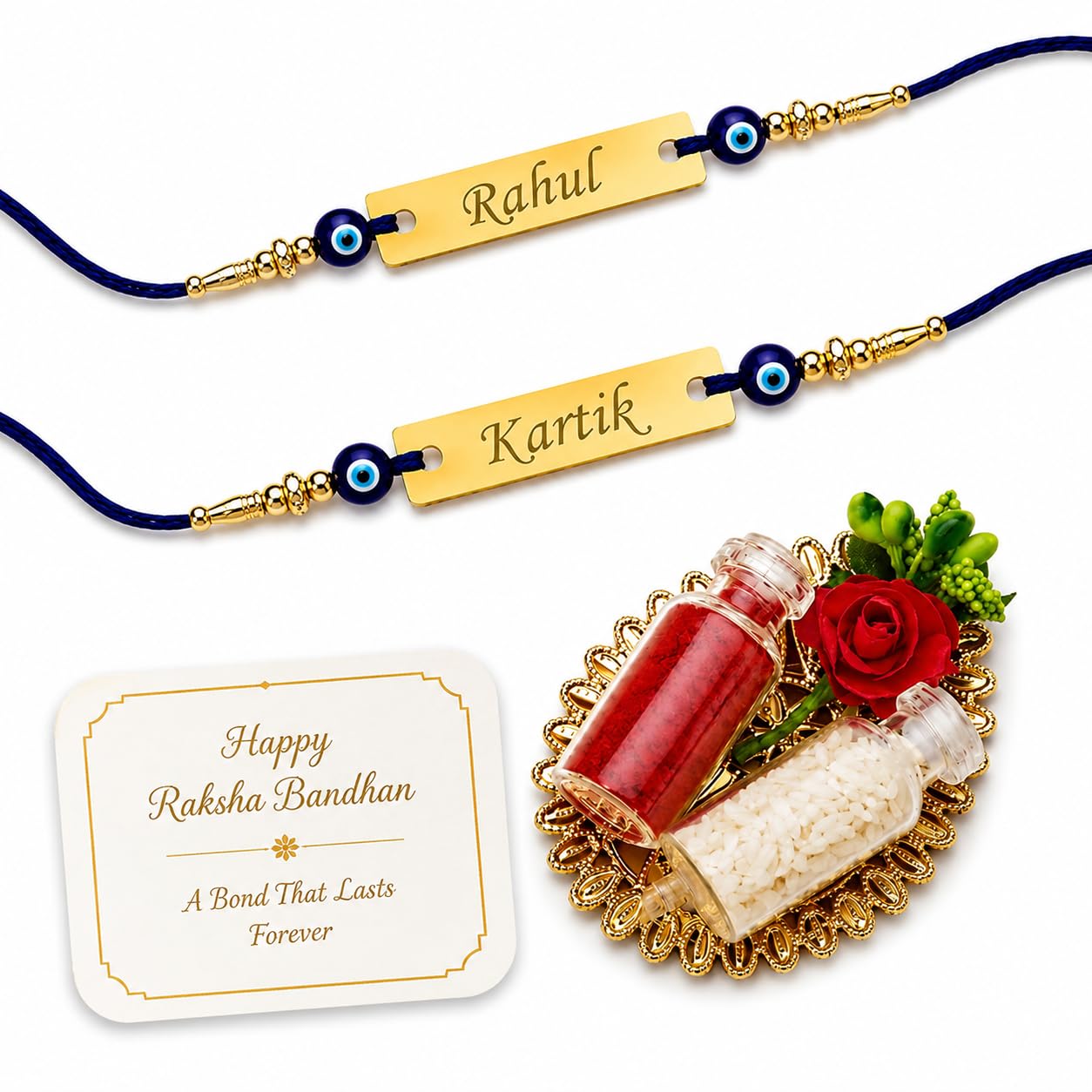 Goodi Cart Personalized Evil Eye Name Rakhi for Brother | Custom Engraved Metal Rakhi | Raksha Bandhan Gift for Bhai (6)