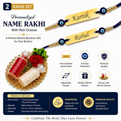 Goodi Cart Personalized Evil Eye Name Rakhi for Brother | Custom Engraved Metal Rakhi | Raksha Bandhan Gift for Bhai - back v