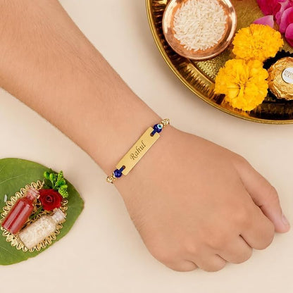 Goodi Cart Personalized Evil Eye Name Rakhi for Brother | Custom Engraved Metal Rakhi | Raksha Bandhan Gift for Bhai - packag