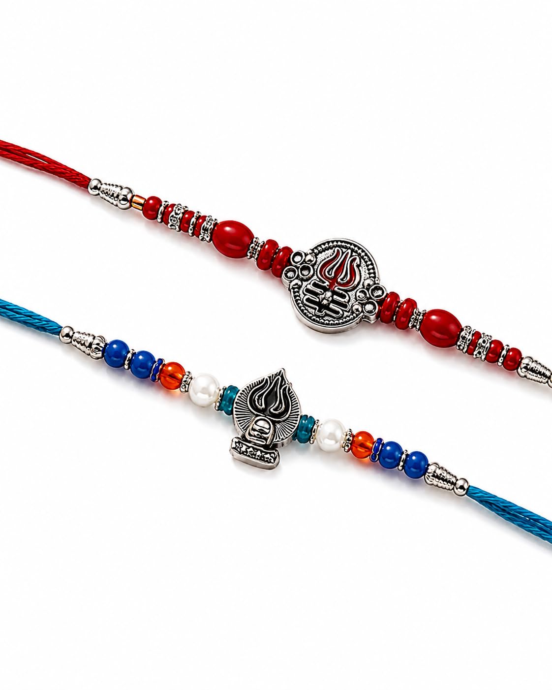 Goodi Cart Set of 2 Rudra Shiv Rakhi for Brother | Trishul & Shivling Bracelet Combo | Handcrafted Beads | Adjustable Sacred