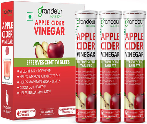 GRANDEUR Apple Cider Vinegar Effervescent Tablets with Pomegranate and B Vitamins, Nutritional Supplement
