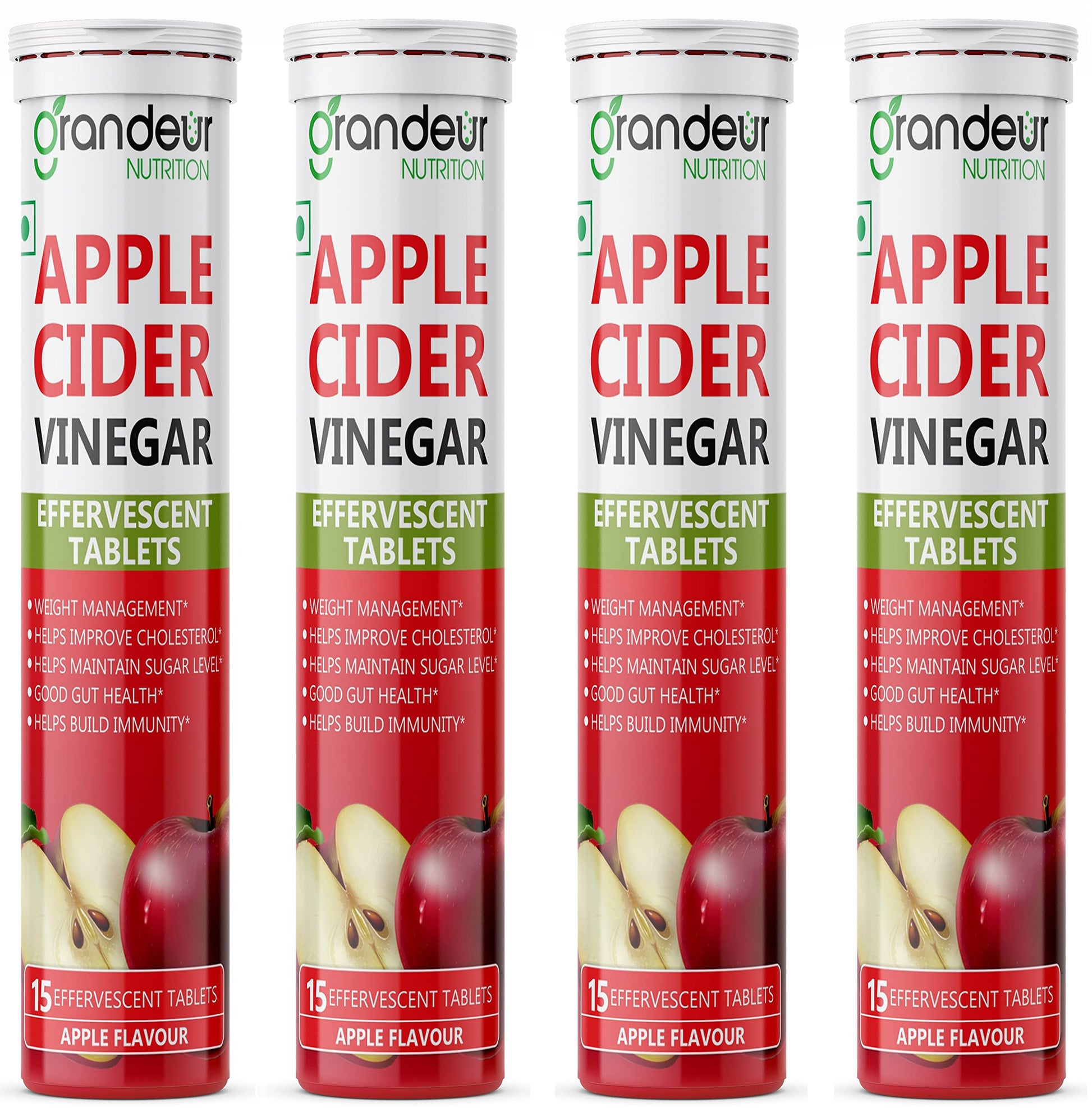 GRANDEUR Apple Cider Vinegar Effervescent Tablets with Pomegranate and B Vitamins, Nutritional Supplement (10)