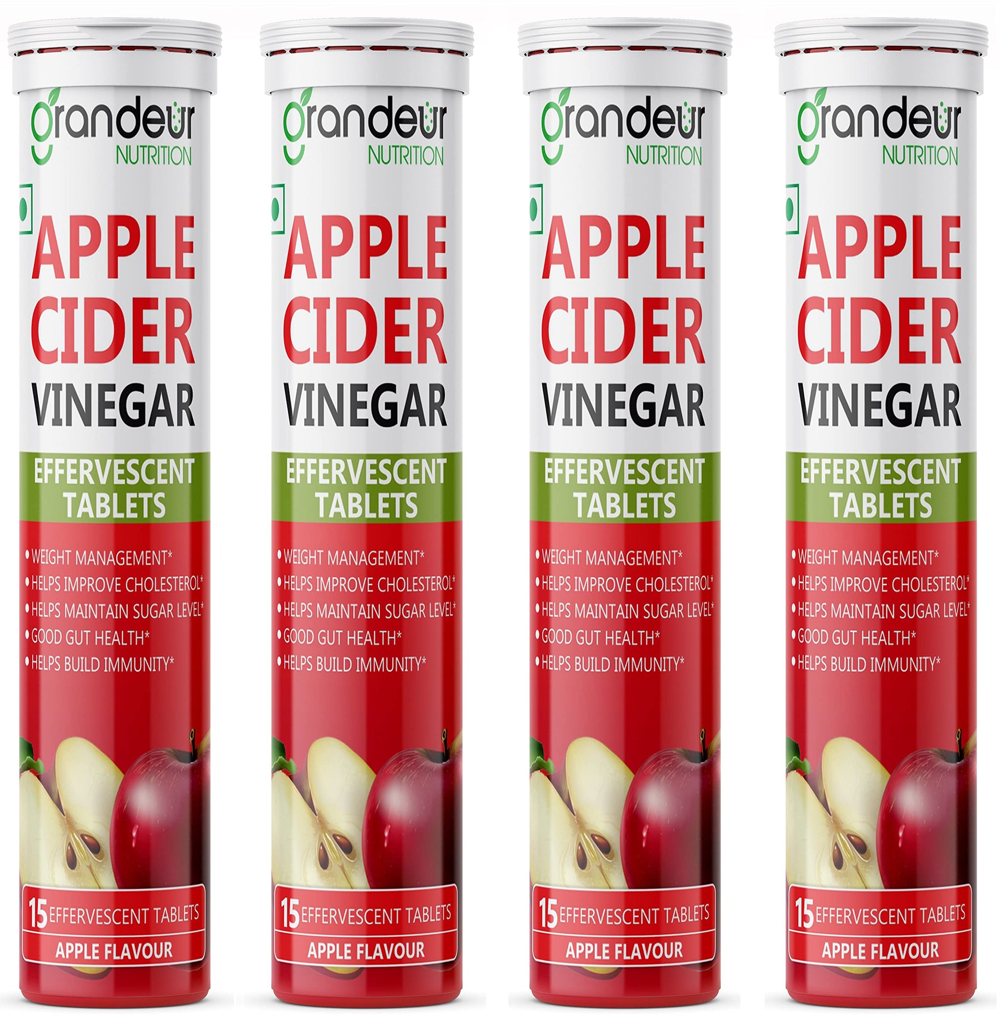 GRANDEUR Apple Cider Vinegar Effervescent Tablets with Pomegranate and B Vitamins, Nutritional Supplement (10)