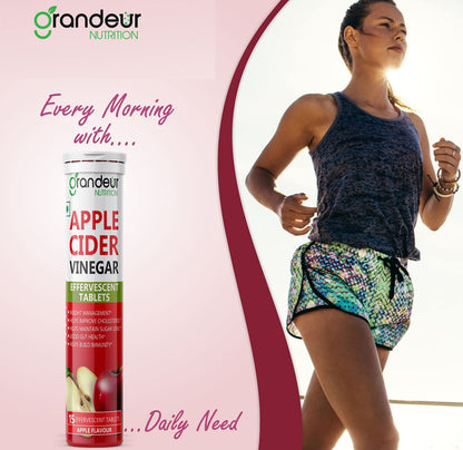 GRANDEUR Apple Cider Vinegar Effervescent Tablets with Pomegranate and B Vitamins, Nutritional Supplement - ingredients panel