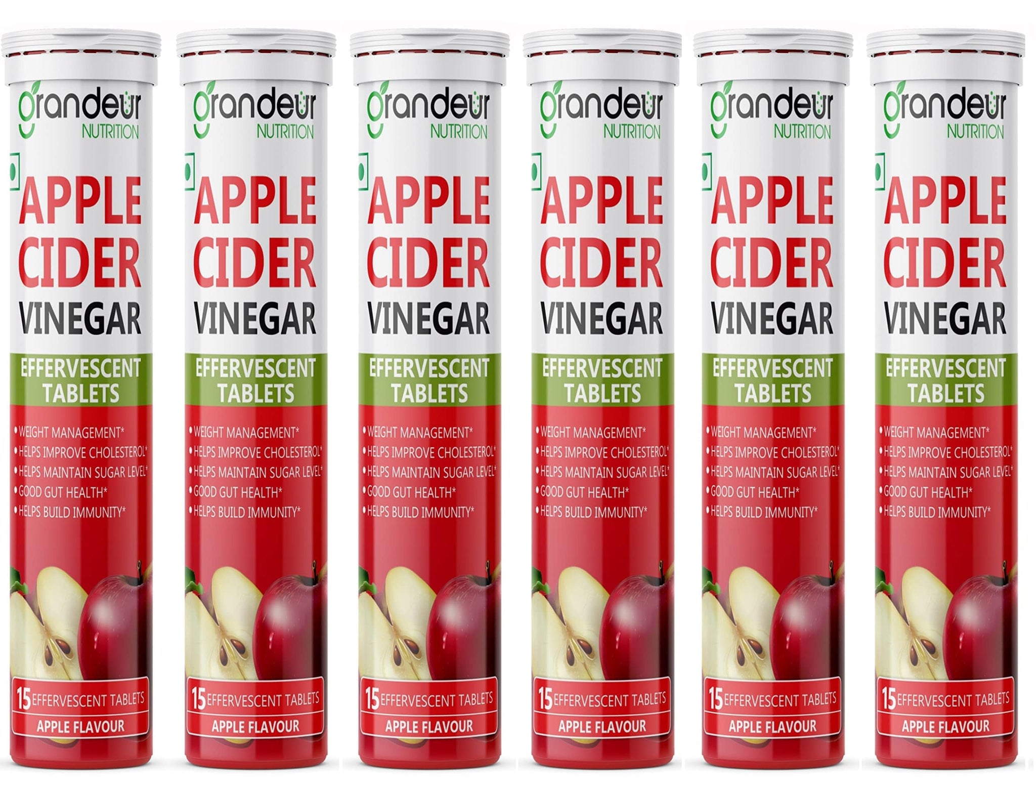 GRANDEUR Apple Cider Vinegar Effervescent Tablets with Pomegranate and B Vitamins, Nutritional Supplement (12)