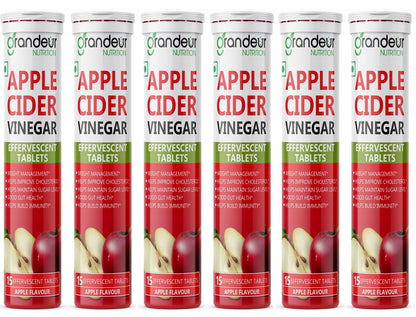 GRANDEUR Apple Cider Vinegar Effervescent Tablets with Pomegranate and B Vitamins, Nutritional Supplement (12)