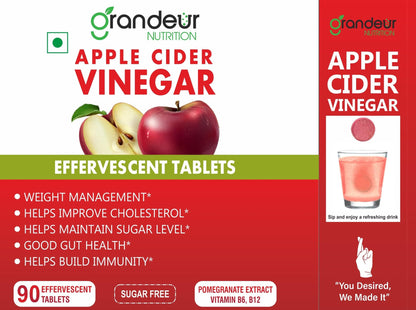 GRANDEUR Apple Cider Vinegar Effervescent Tablets with Pomegranate and B Vitamins, Nutritional Supplement - front view (13)