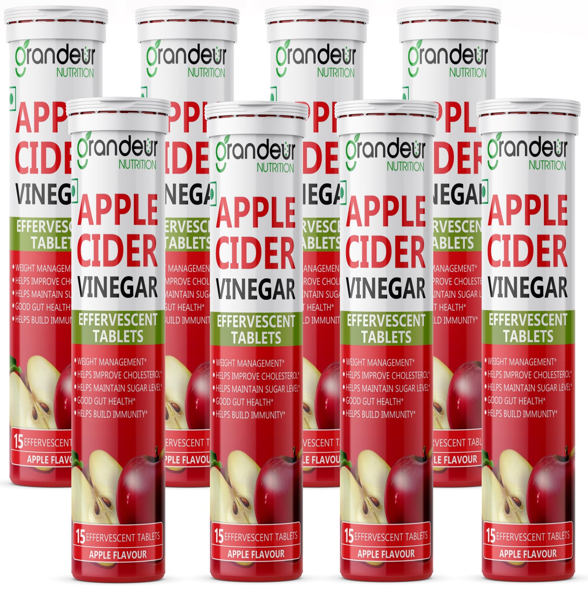 GRANDEUR Apple Cider Vinegar Effervescent Tablets with Pomegranate and B Vitamins, Nutritional Supplement (15)