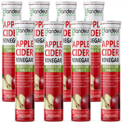 GRANDEUR Apple Cider Vinegar Effervescent Tablets with Pomegranate and B Vitamins, Nutritional Supplement (15)