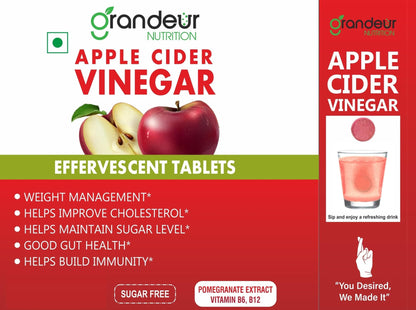GRANDEUR Apple Cider Vinegar Effervescent Tablets with Pomegranate and B Vitamins, Nutritional Supplement - front view (16)