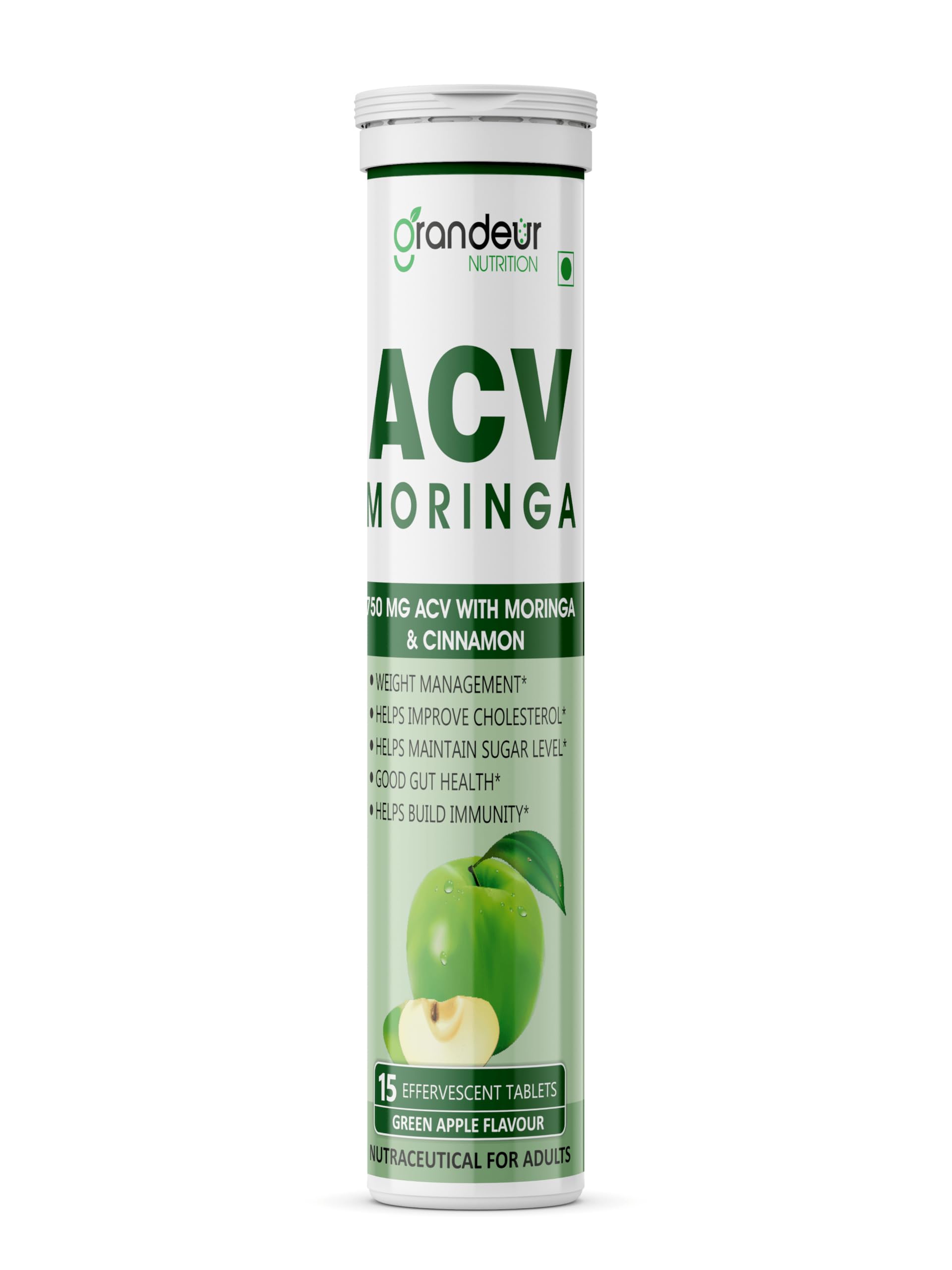 GRANDEUR Apple Cider Vinegar Effervescent Tablets with Pomegranate and B Vitamins, Nutritional Supplement (19)