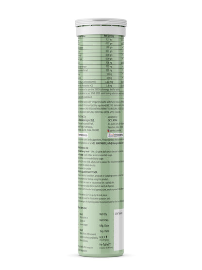 GRANDEUR Apple Cider Vinegar Effervescent Tablets with Pomegranate and B Vitamins, Nutritional Supplement - back view (21)