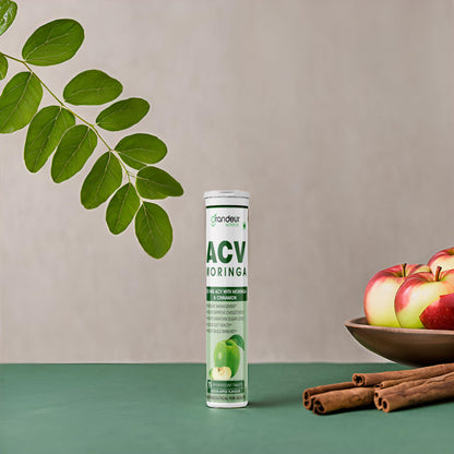 GRANDEUR Apple Cider Vinegar Effervescent Tablets with Pomegranate and B Vitamins, Nutritional Supplement - close-up detail (