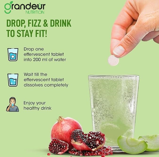 GRANDEUR Apple Cider Vinegar Effervescent Tablets with Pomegranate and B Vitamins, Nutritional Supplement - label detail (31)
