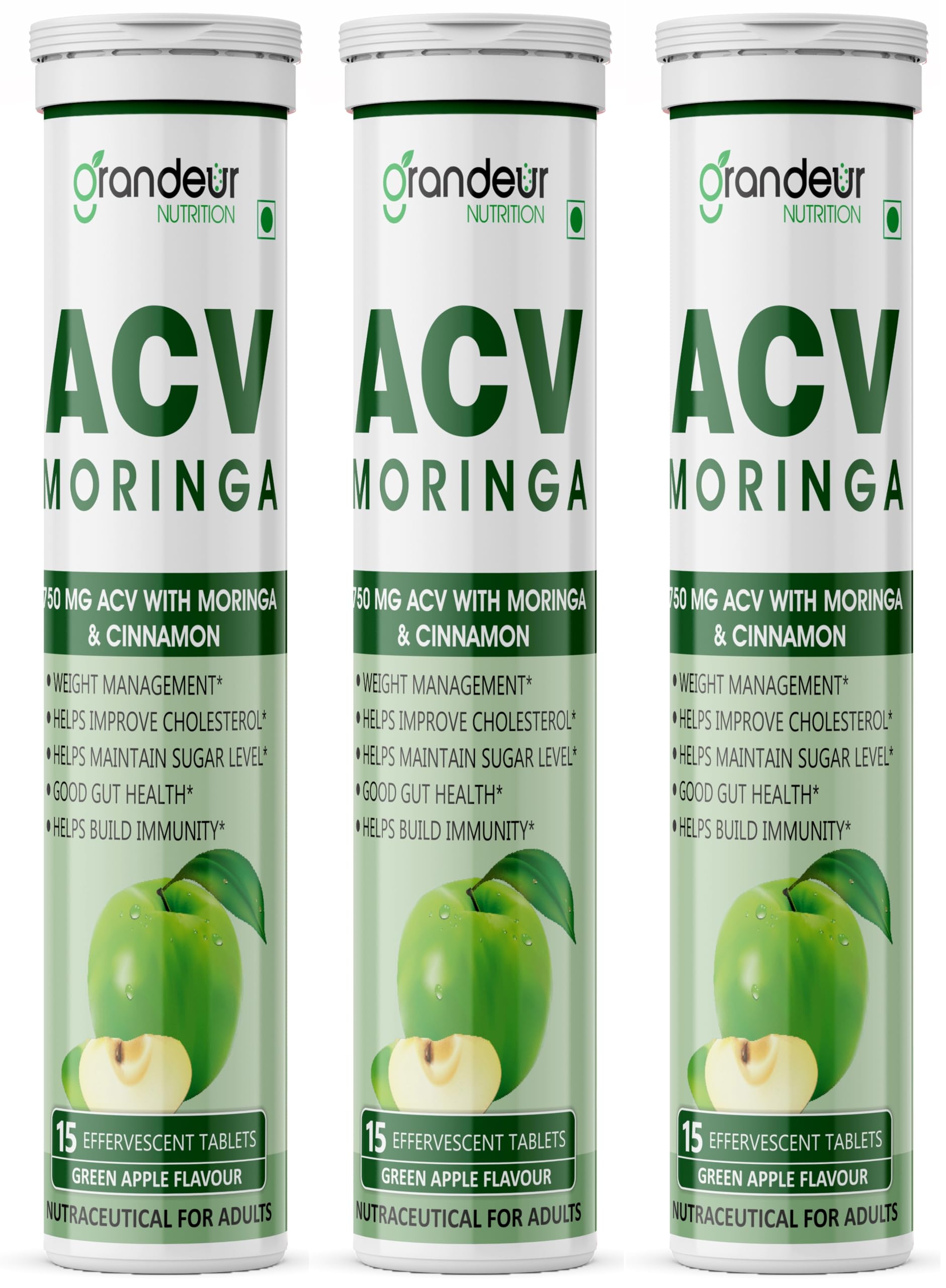 GRANDEUR Apple Cider Vinegar Effervescent Tablets with Pomegranate and B Vitamins, Nutritional Supplement (35)