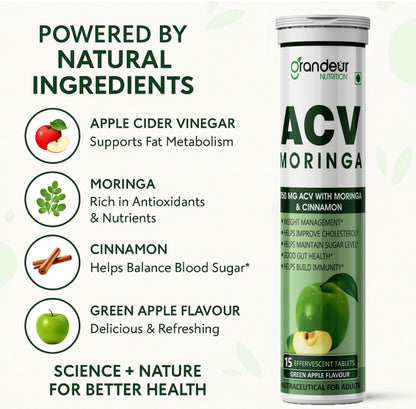 GRANDEUR Apple Cider Vinegar Effervescent Tablets with Pomegranate and B Vitamins, Nutritional Supplement - back view (40)