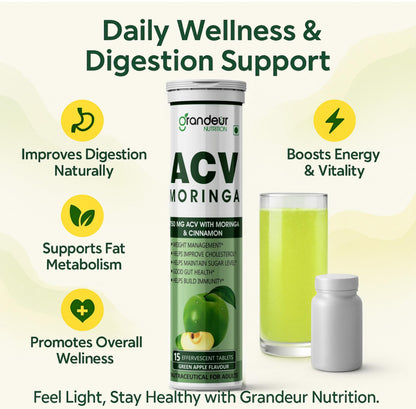 GRANDEUR Apple Cider Vinegar Effervescent Tablets with Pomegranate and B Vitamins, Nutritional Supplement - ingredients panel