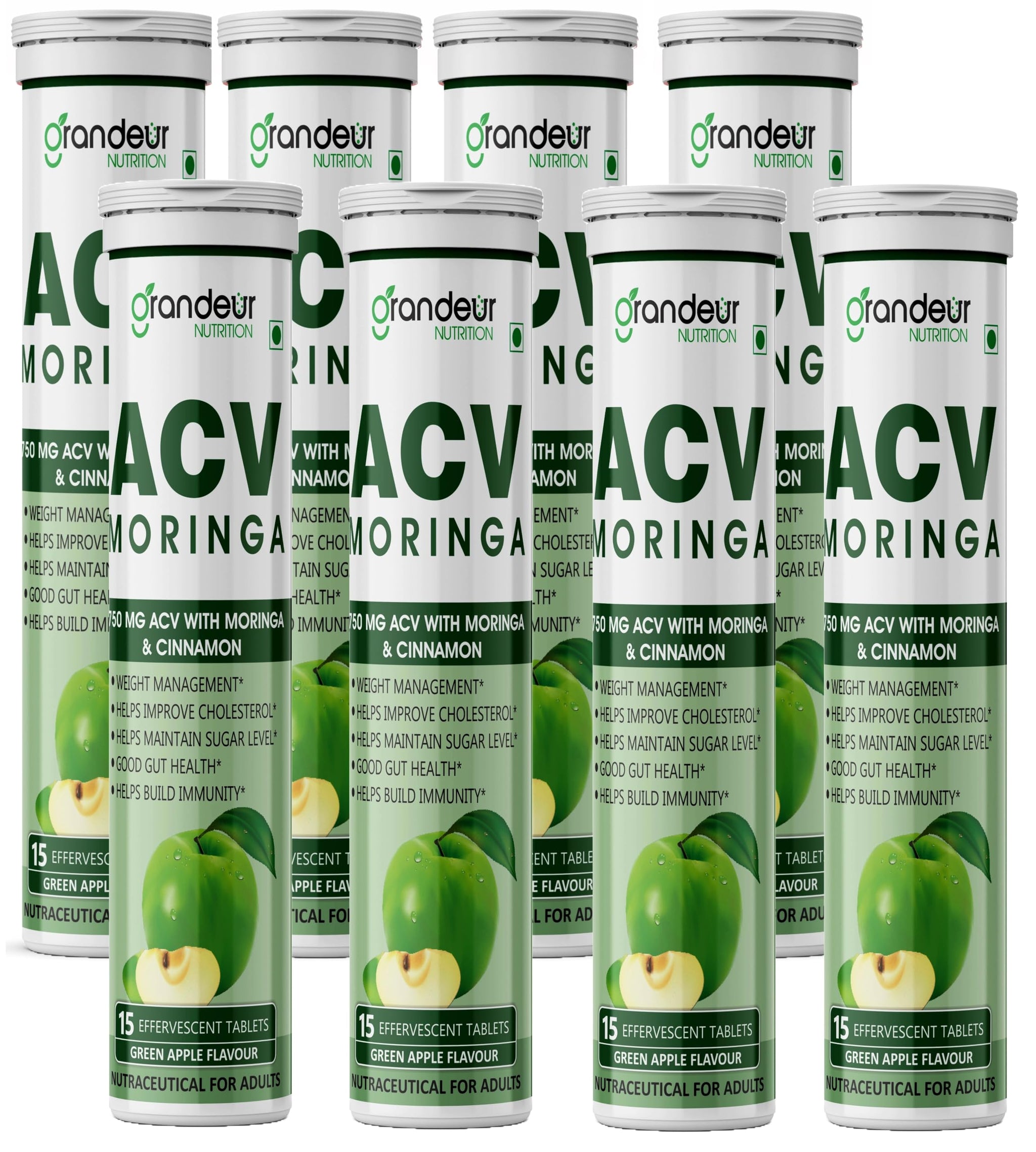 GRANDEUR Apple Cider Vinegar Effervescent Tablets with Pomegranate and B Vitamins, Nutritional Supplement (48)