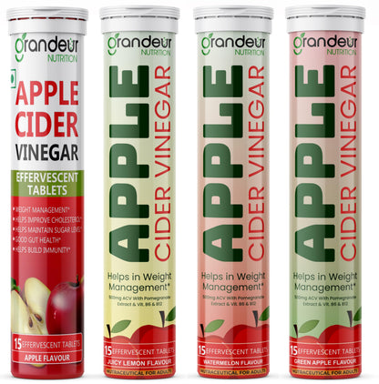 GRANDEUR Apple Cider Vinegar Effervescent Tablets with Pomegranate and B Vitamins, Nutritional Supplement (52)