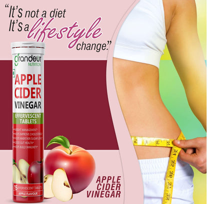 GRANDEUR Apple Cider Vinegar Effervescent Tablets with Pomegranate and B Vitamins, Nutritional Supplement - close-up detail