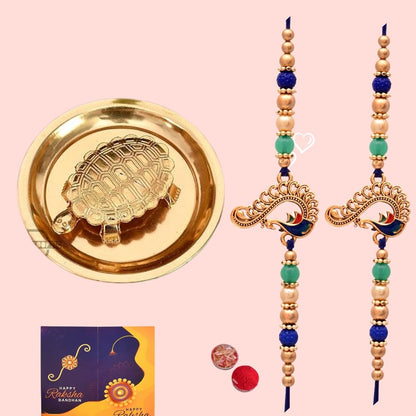 Great Art Rakhi Gift for Brother and BhabhiSet of 2 With Tortoise On Plate Showpiece for Good Luck Turtle Vastu Gift for Care