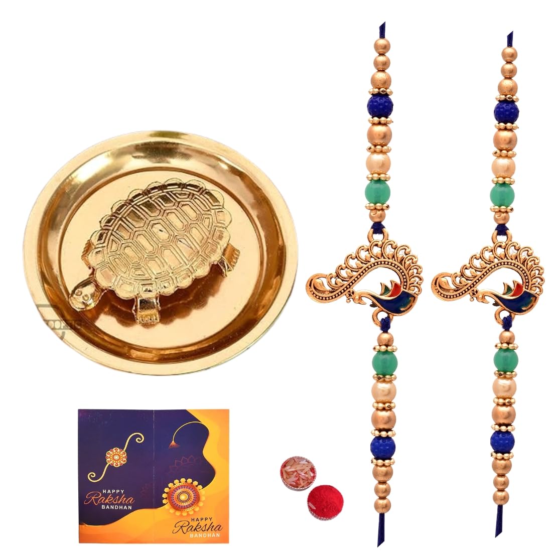 Great Art Rakhi Gift for Brother and BhabhiSet of 2 With Tortoise On Plate Showpiece for Good Luck Turtle Vastu Gift for Care