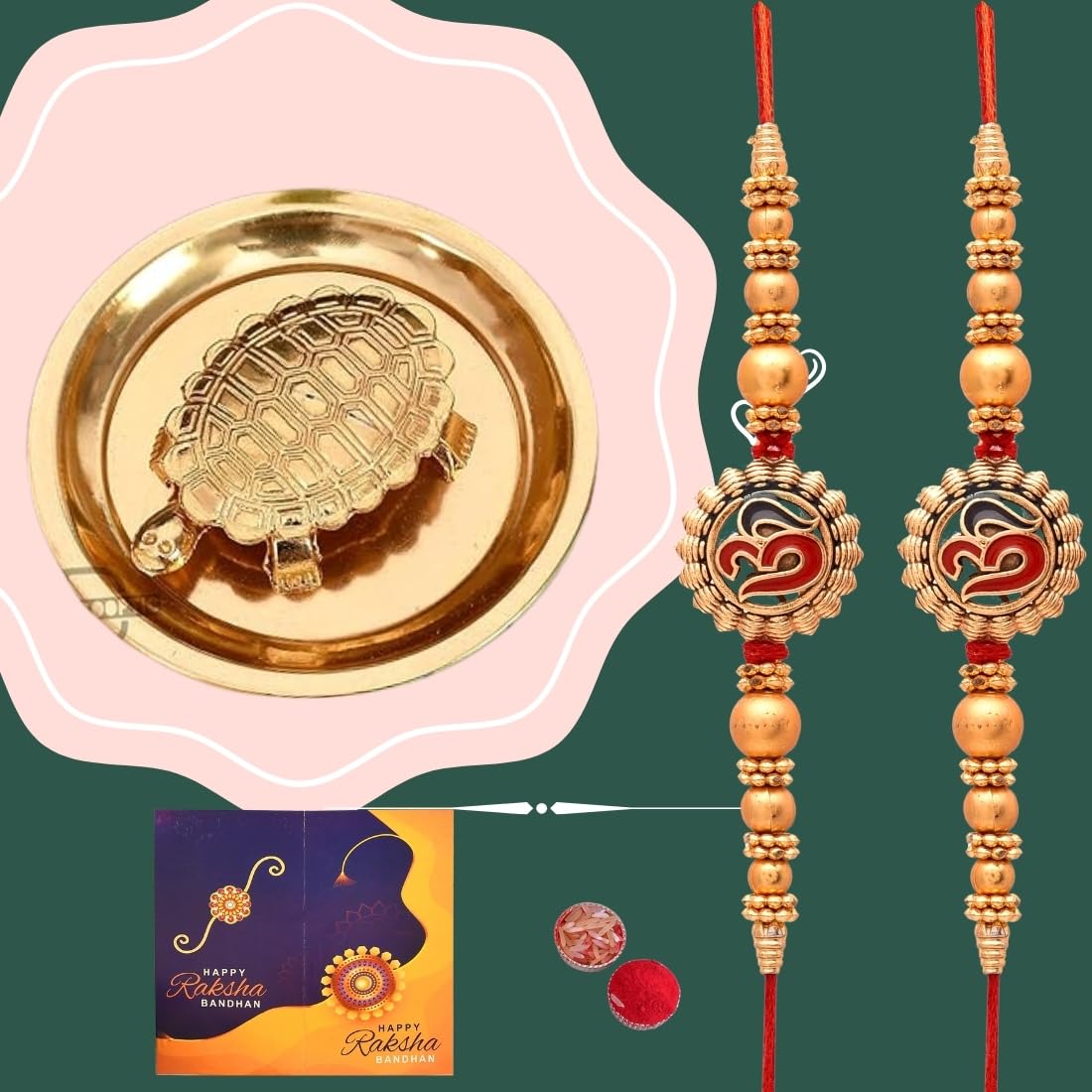Great Art Rakhi Gift for Brother and BhabhiSet of 2 With Tortoise On Plate Showpiece for Good Luck Turtle Vastu Gift for Care