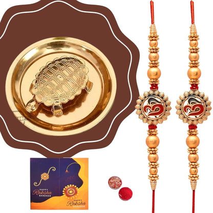 Great Art Rakhi Gift for Brother and BhabhiSet of 2 With Tortoise On Plate Showpiece for Good Luck Turtle Vastu Gift for Care