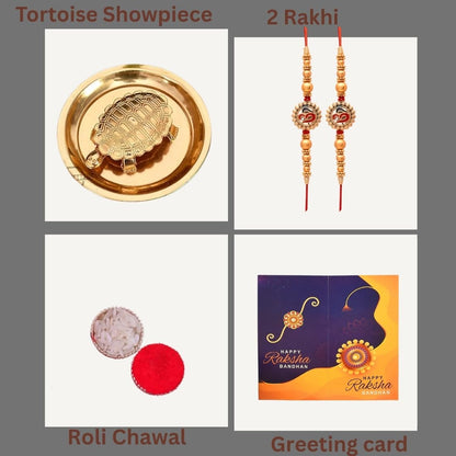 Great Art Rakhi Gift for Brother and BhabhiSet of 2 With Tortoise On Plate Showpiece for Good Luck Turtle Vastu Gift for Care