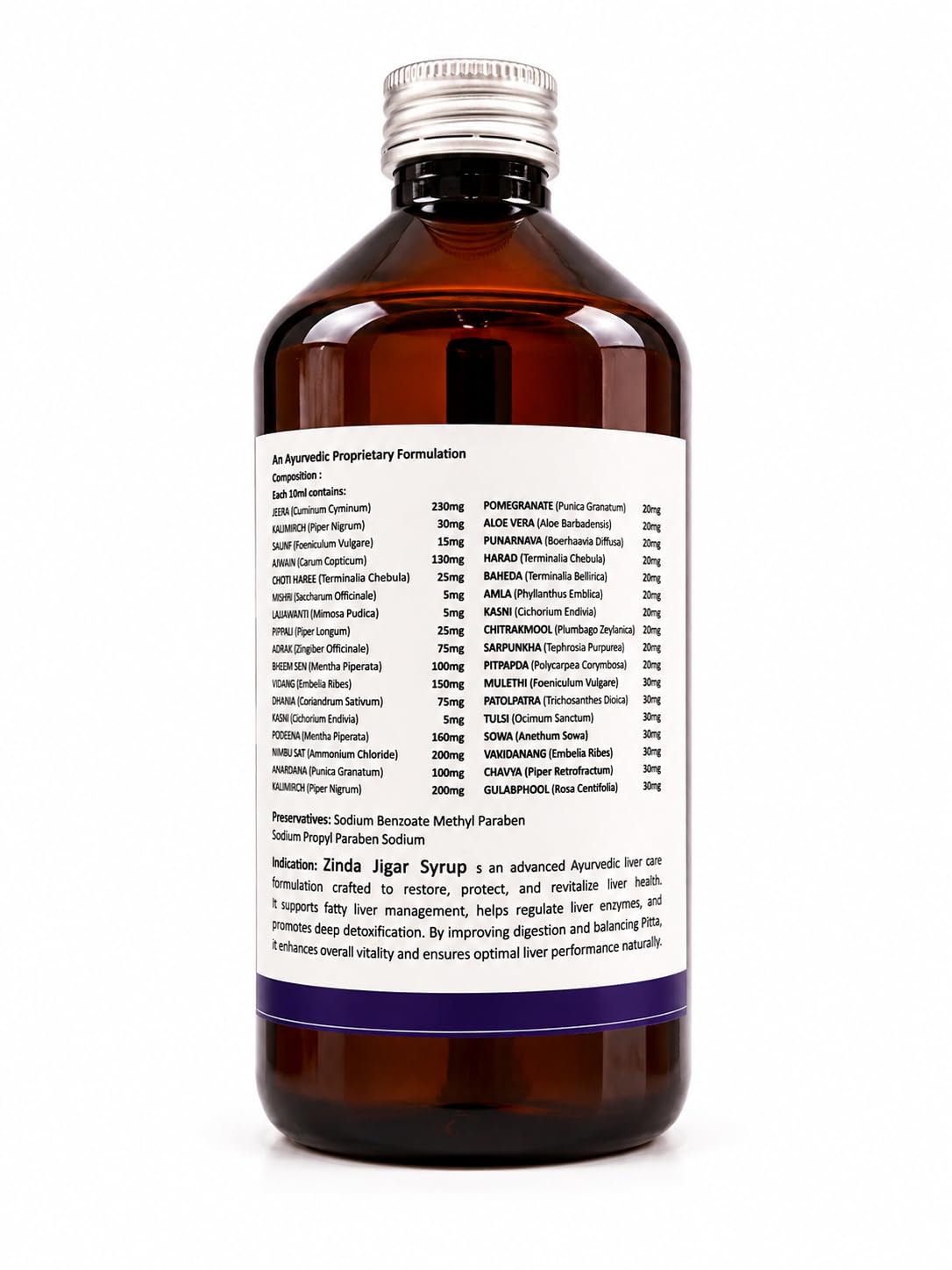 GREEN HERBALS AYURVEDIC Zinda Jigar Syrup, 500ml, Ayurvedic Herbal Supplement - front view