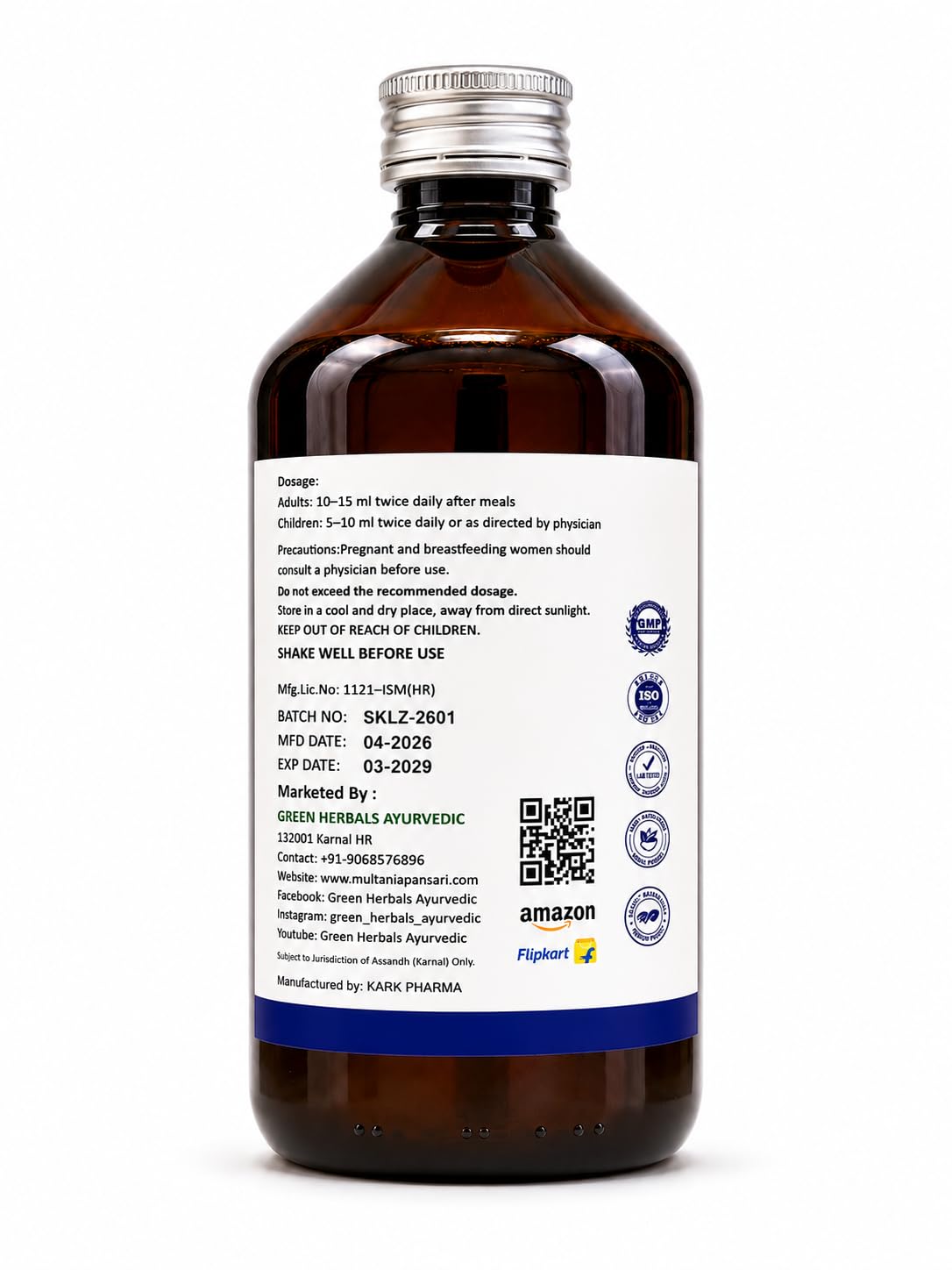GREEN HERBALS AYURVEDIC Zinda Jigar Syrup, 500ml, Ayurvedic Herbal Supplement - back view