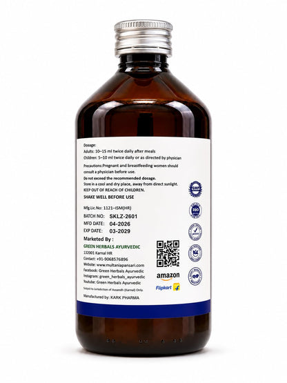 GREEN HERBALS AYURVEDIC Zinda Jigar Syrup, 500ml, Ayurvedic Herbal Supplement - back view