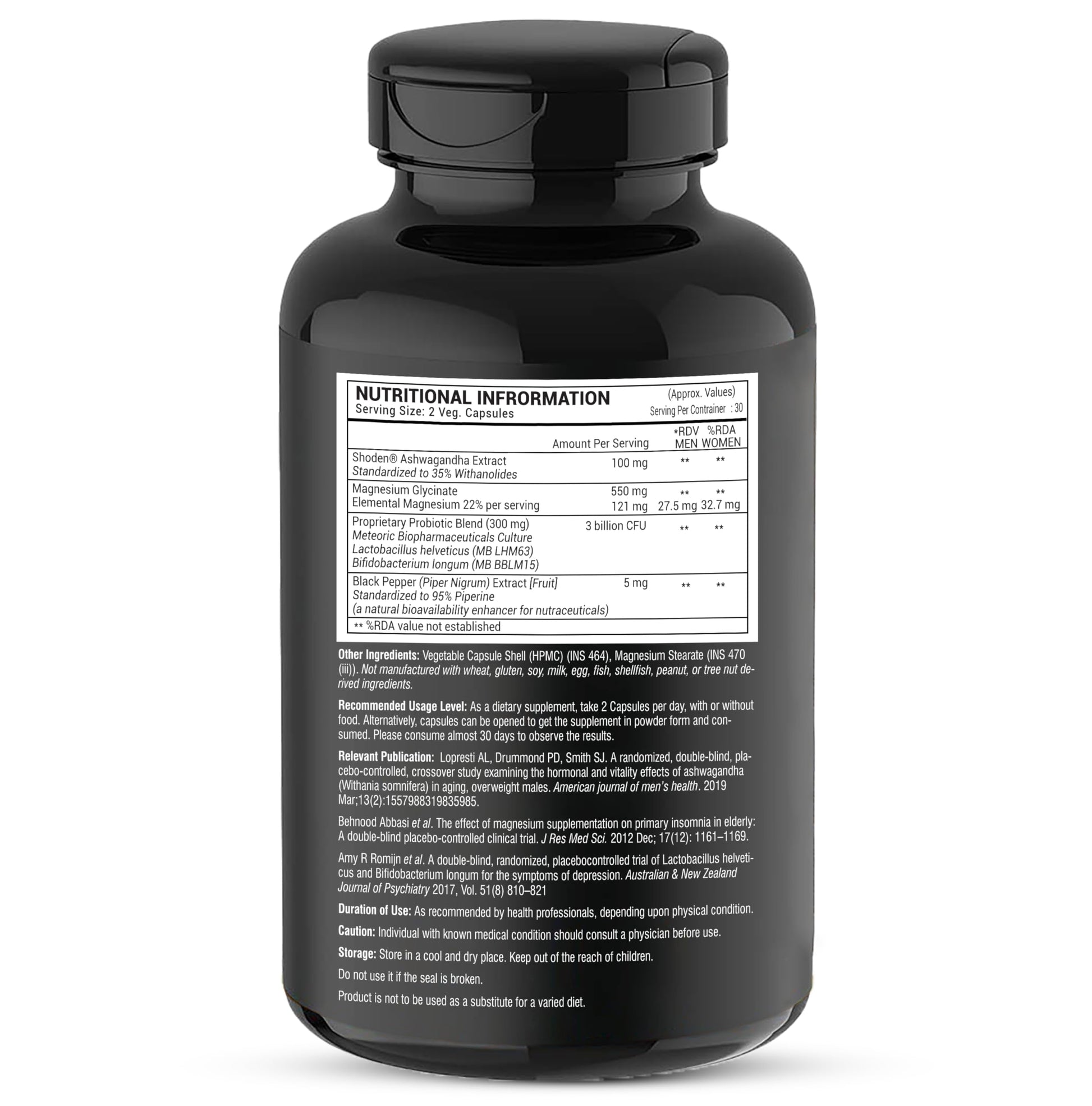 GREENDORSE Shoden Ashwagandha Herbal Supplement with Magnesium Glycinate and Probiotics, 60 Veg Capsules, 35% Withanolides -