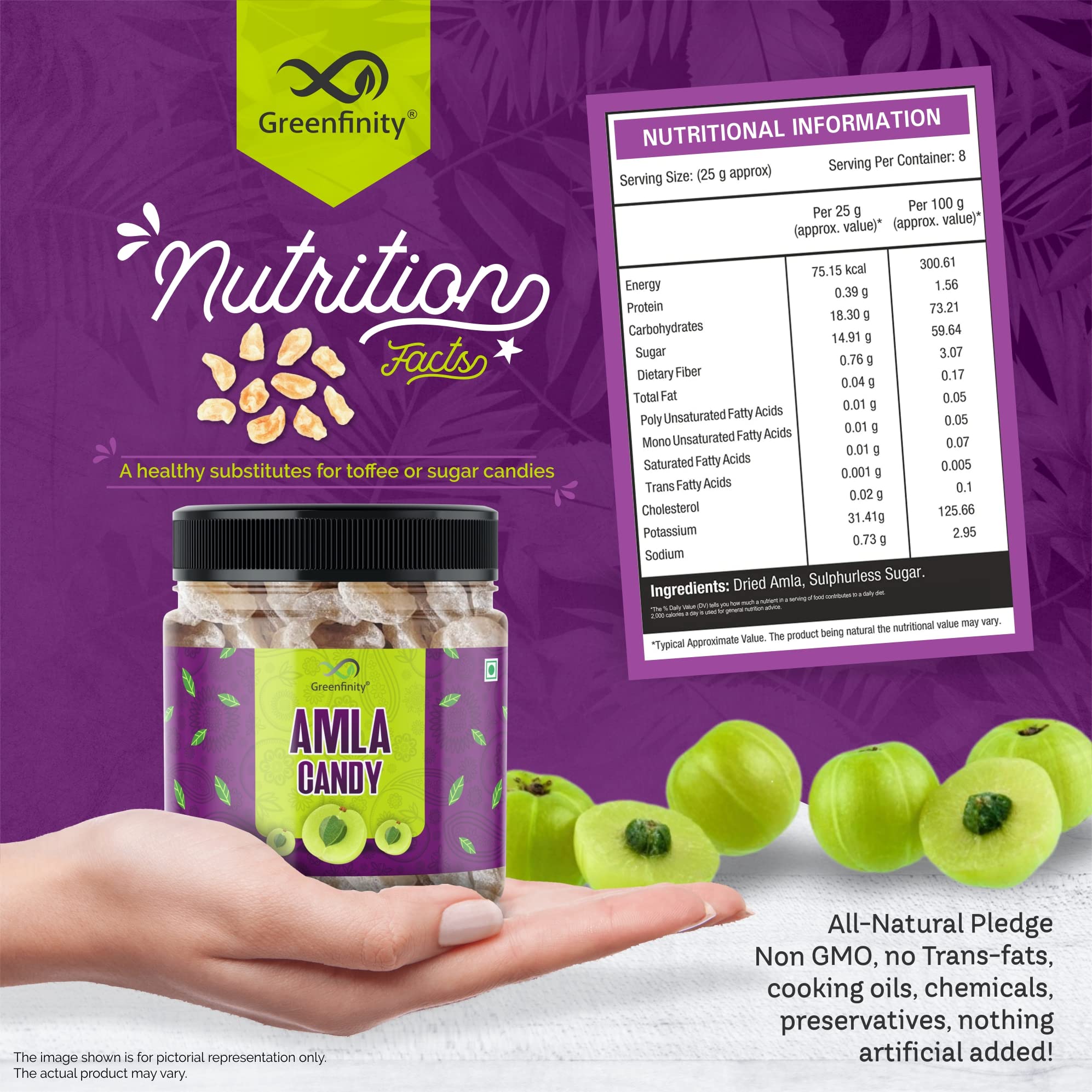 GreenFinity Dried Sweet Amla Candy, Indian Gooseberry Fruit, 250g - packaging (12)