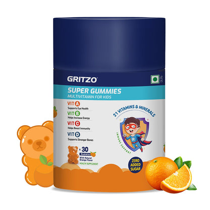 Gritzo Multivitamin Gummies for Kids, 30 Count, 21 Vitamins & Minerals, Natural Flavors, No Added Sugar