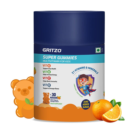 Gritzo Multivitamin Gummies for Kids, 30 Count, 21 Vitamins & Minerals, Natural Flavors, No Added Sugar