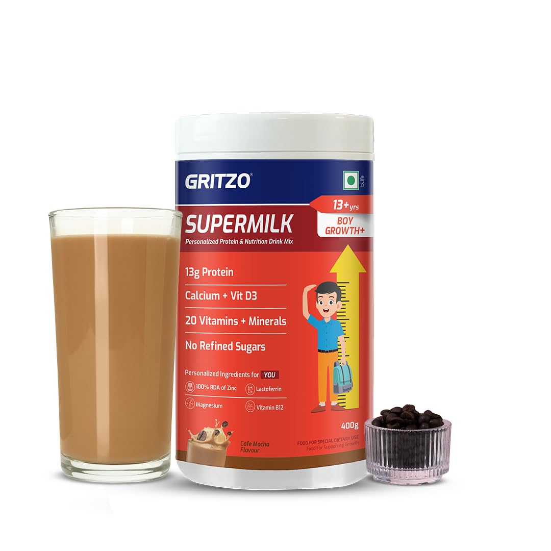 Gritzo SuperMilk Growth+ (13+ Boy) Cafe Mocha, 400g, Nutritional Supplement Powder